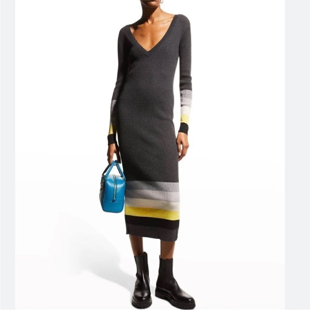 Le Superbe Horizons West Rib Long Sleeve V Neck Sweater Dress | Size L